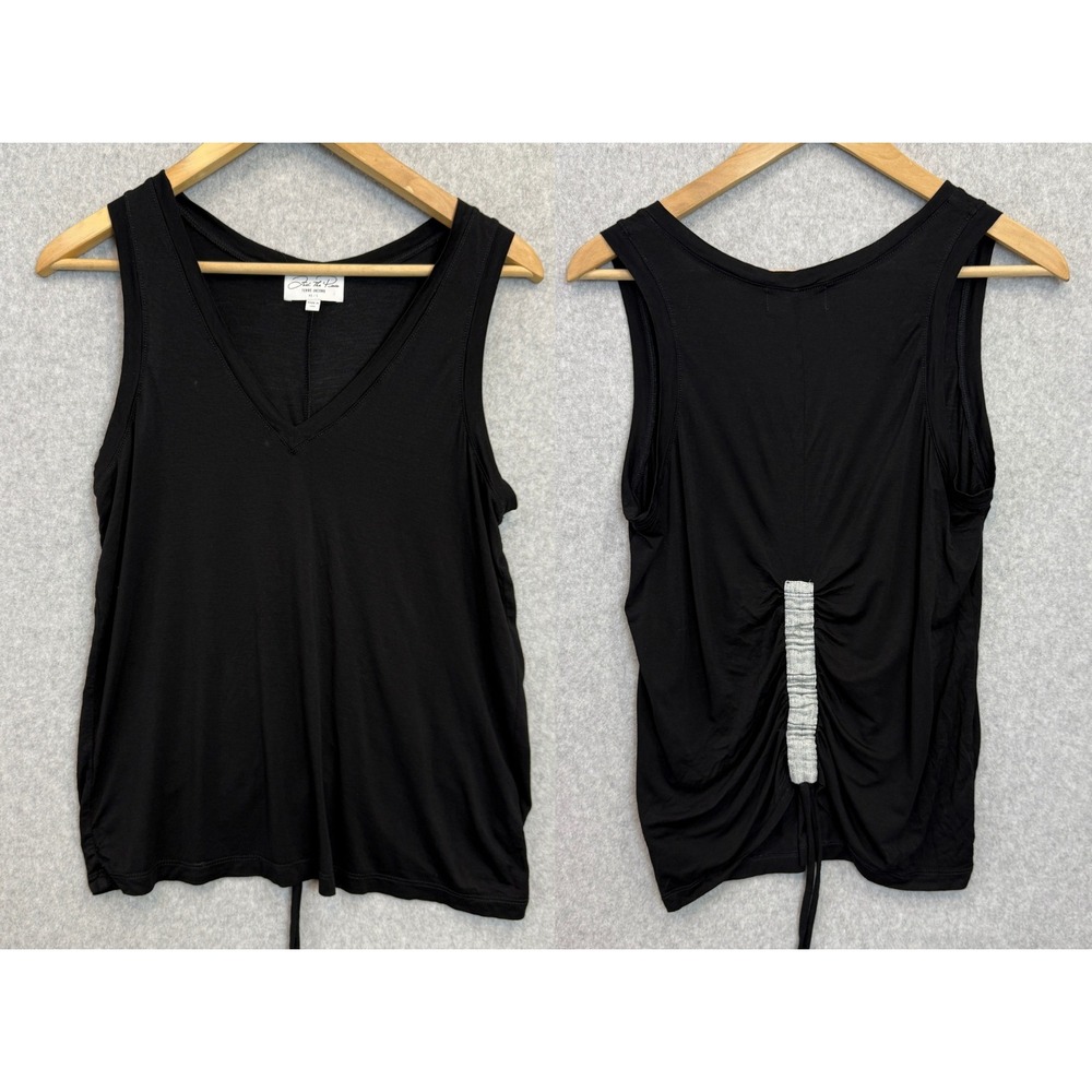 Feel The Piece Terre Jacobs Tank Top Black Ruched Back V-Neck Stretch Women XS S